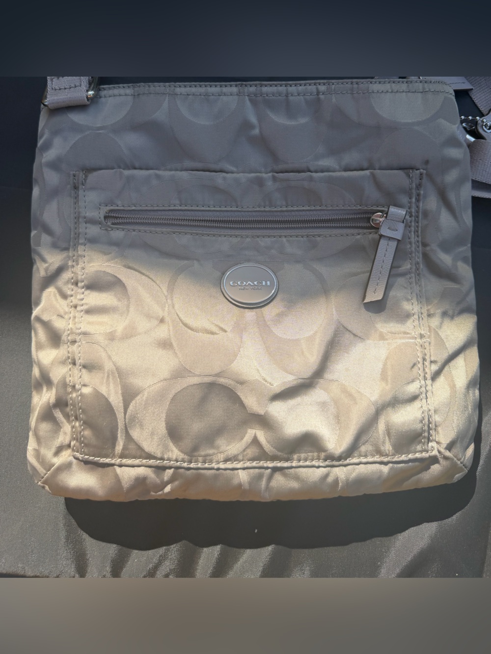 Coach F77408 Getaway Signature Nylon Grey Crossbody File Bag Y2K